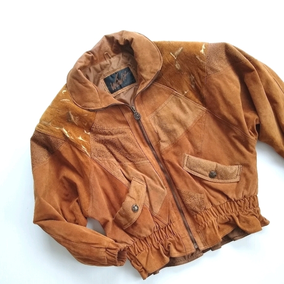 Vintage Jackets & Blazers - VINTAGE brown patchwork genuine suede leather coat